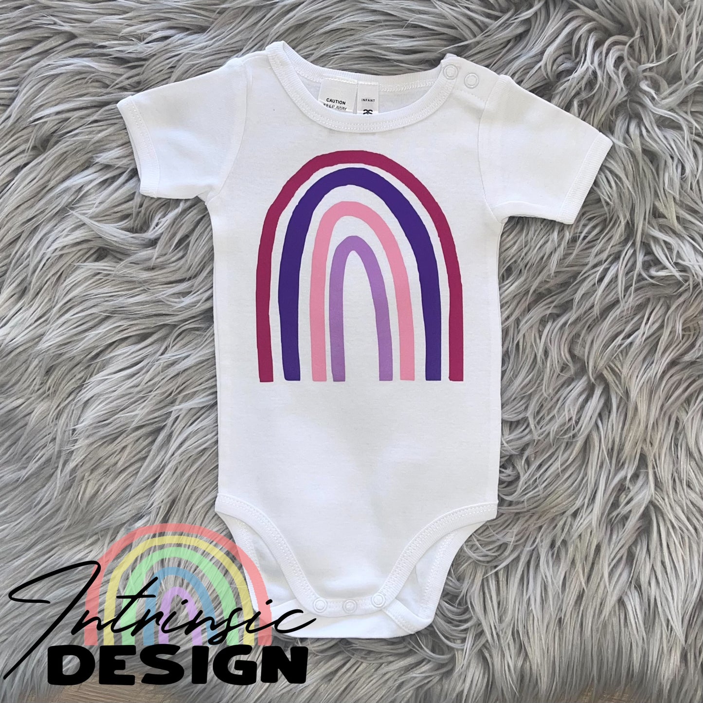 3-6mth White onesie - Poppy rainbow